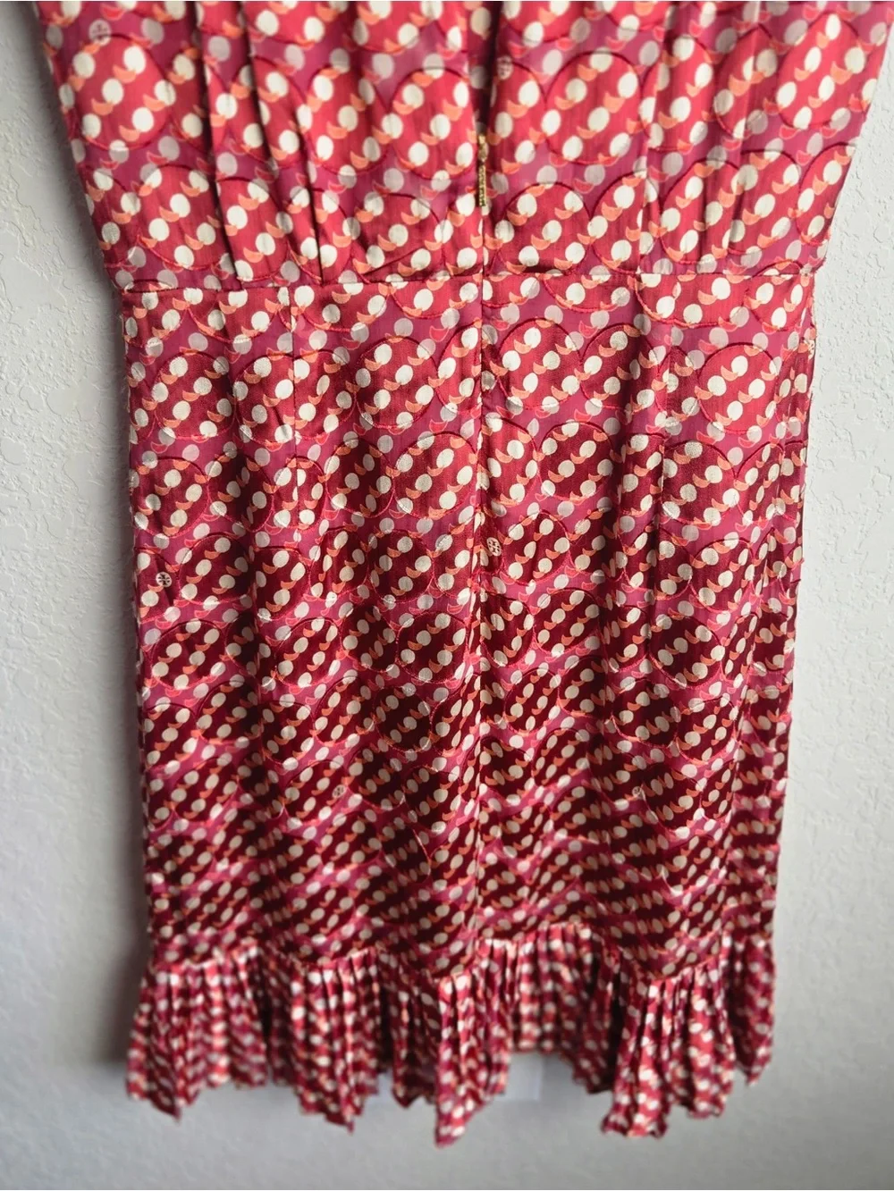 Tory Burch Janetta Circle Clip Dot Print Jacquard Dress 8 Orange Red Women’s
